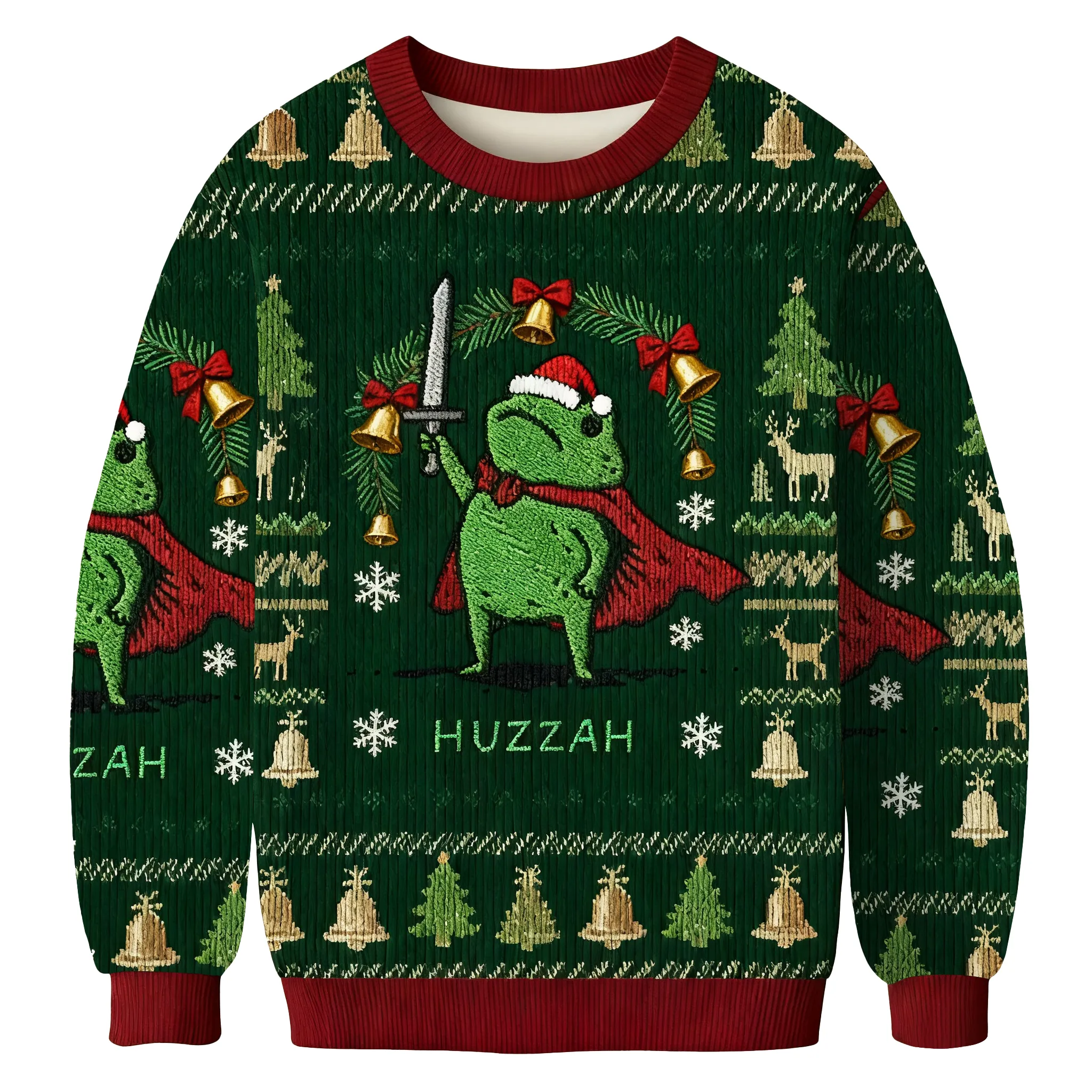 Huzzah Frog With Sword Funny Ugly Sweater, Ugly Xmas Sweater, Christmas Ugly Sweatshirt