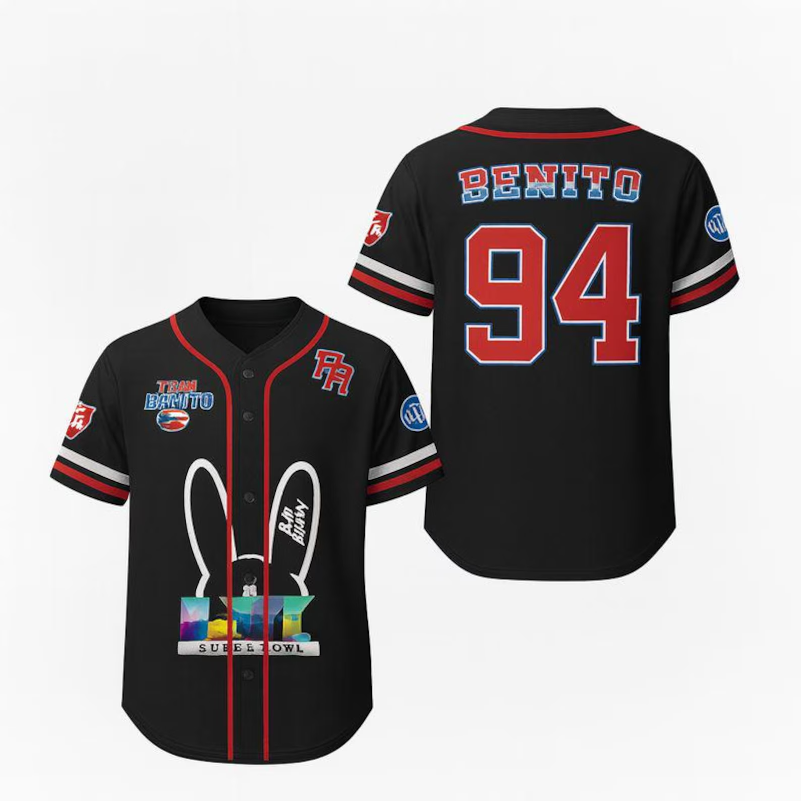 Team Benito 94 Baseball Jersey Black Red Puerto Rico Inspired Shirt Urban Style Jersey