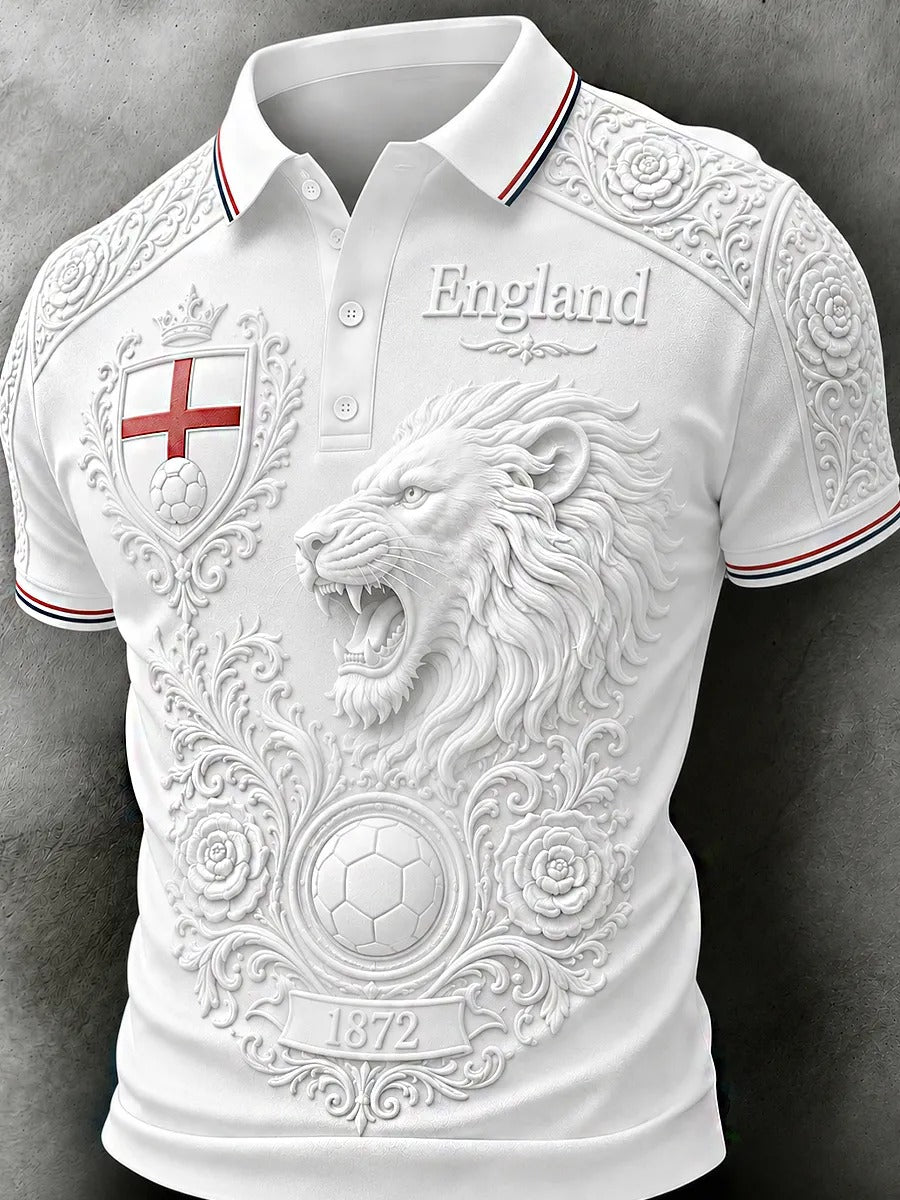 England Football Team Tudor Rose Lion And Flag Retro Polo, Unisex Gameday Print T-Shirt, Soccer Fan Gift