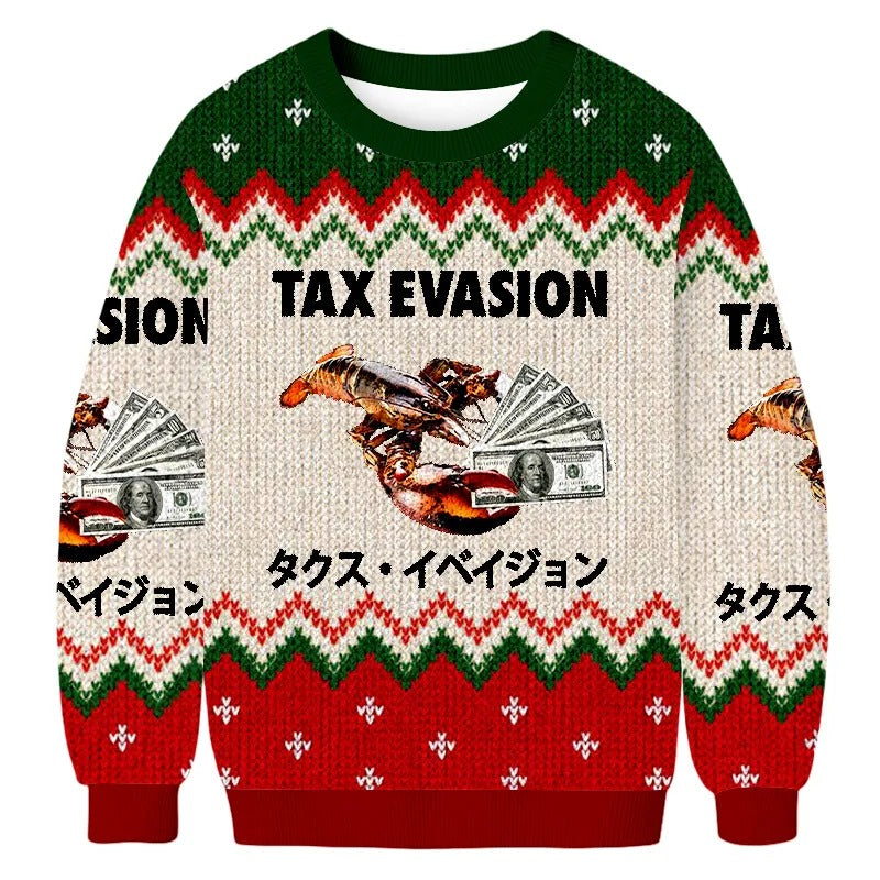 Tax Evasion Lobster Money Ugly Sweater, Funny Meme Christmas Sweater, Xmas Ugly Sweatshirt