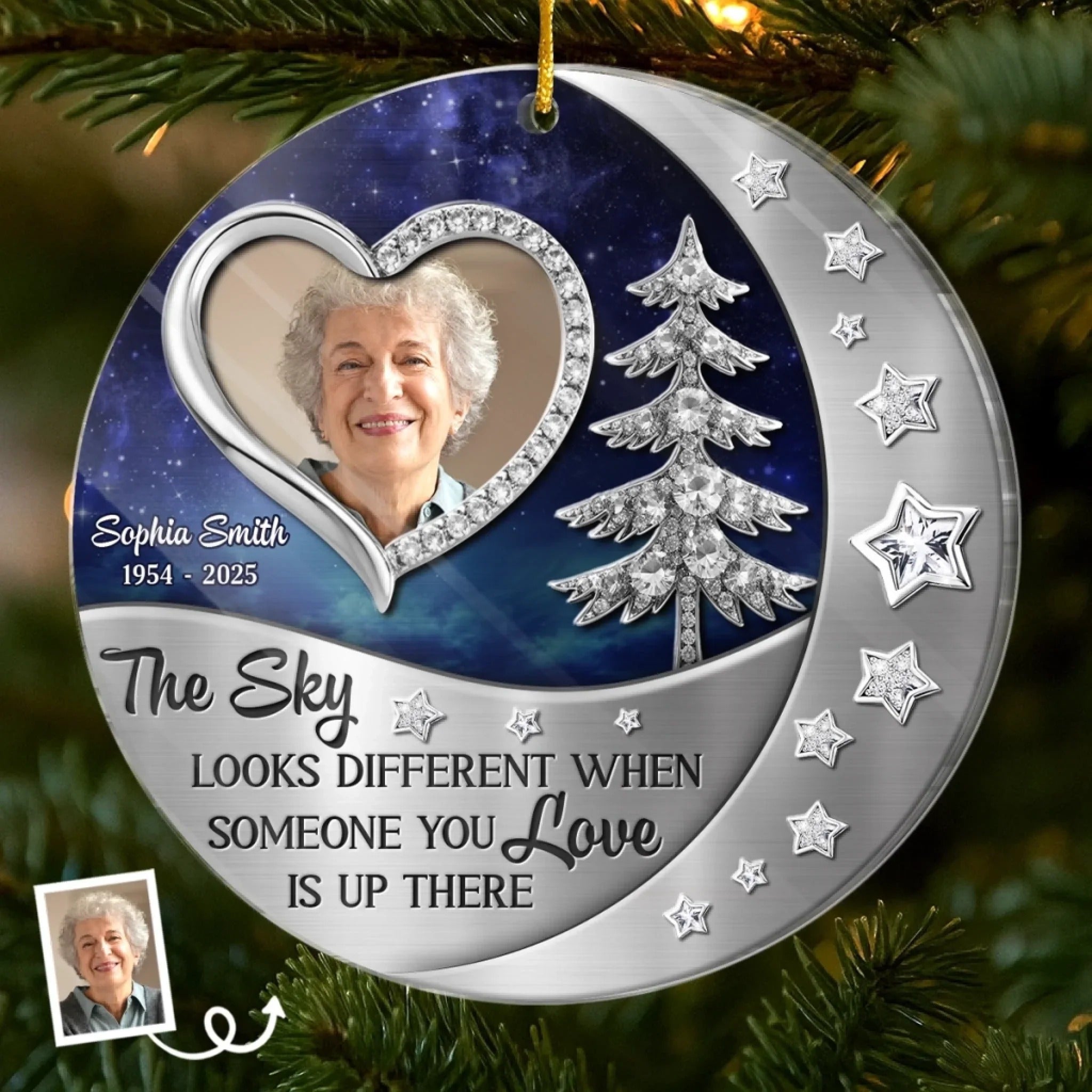 In Our Hearts Forevermore Custom Photo Acrylic Ornament, Memorial Sympathy Gifts For Loss, Christmas Tree Ornaments