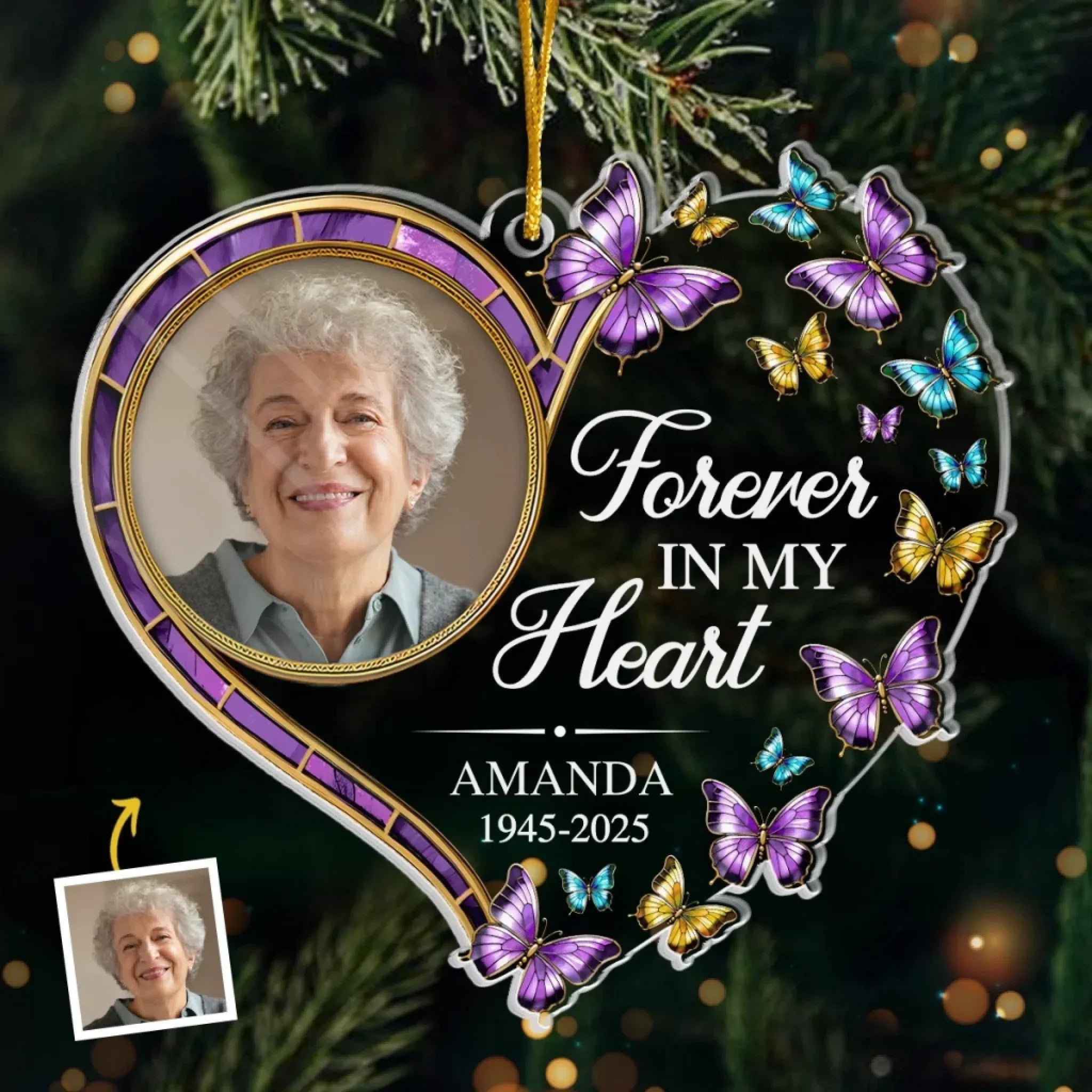 A Life Cherished Always Remembered Custom Photo Acrylic Ornament, Memorial Sympathy Gifts For Loss, Christmas Tree Ornaments