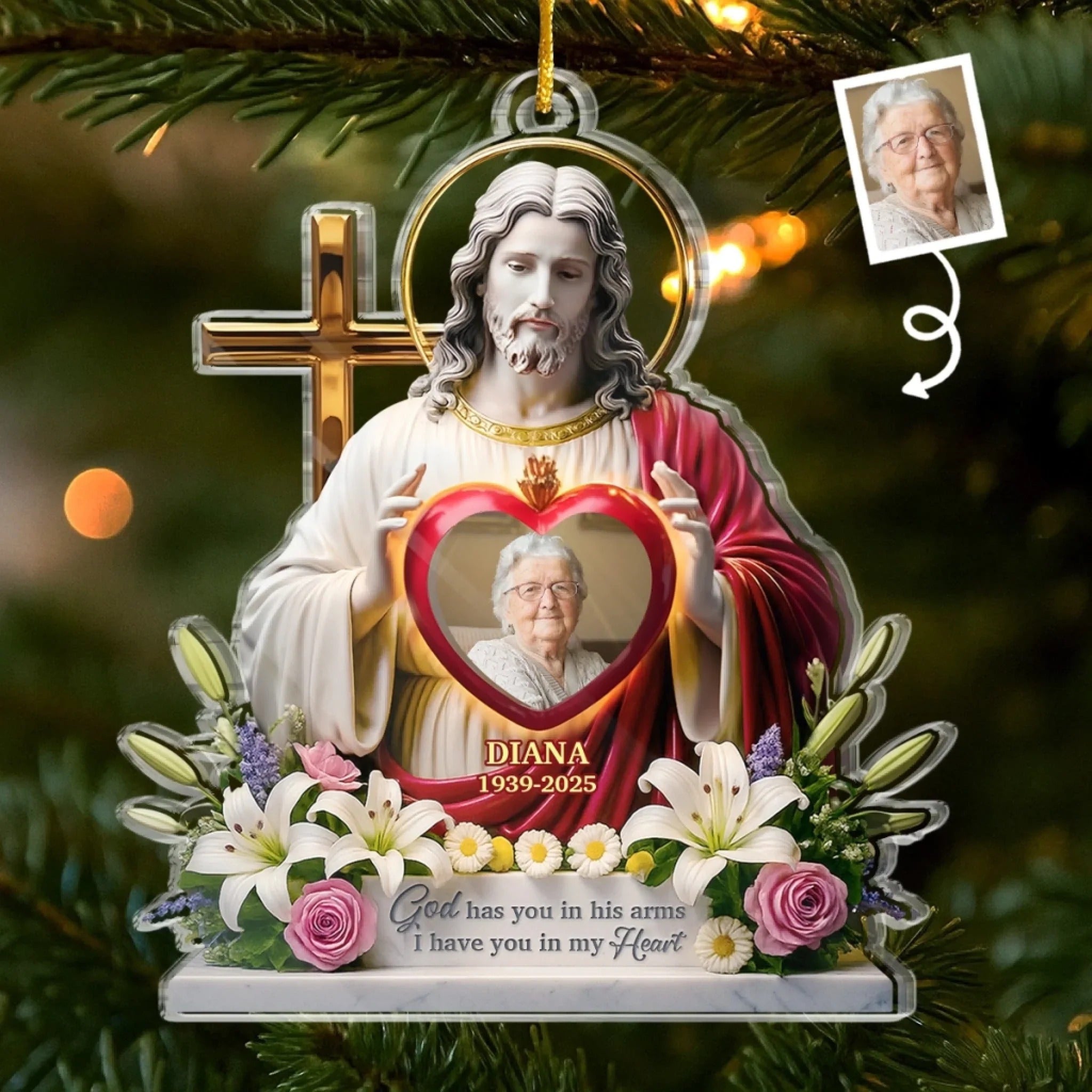 God Has You In His Arms Ornament, Christmas Tree Decoration, Acrylic Ornament, Christmas Ornament