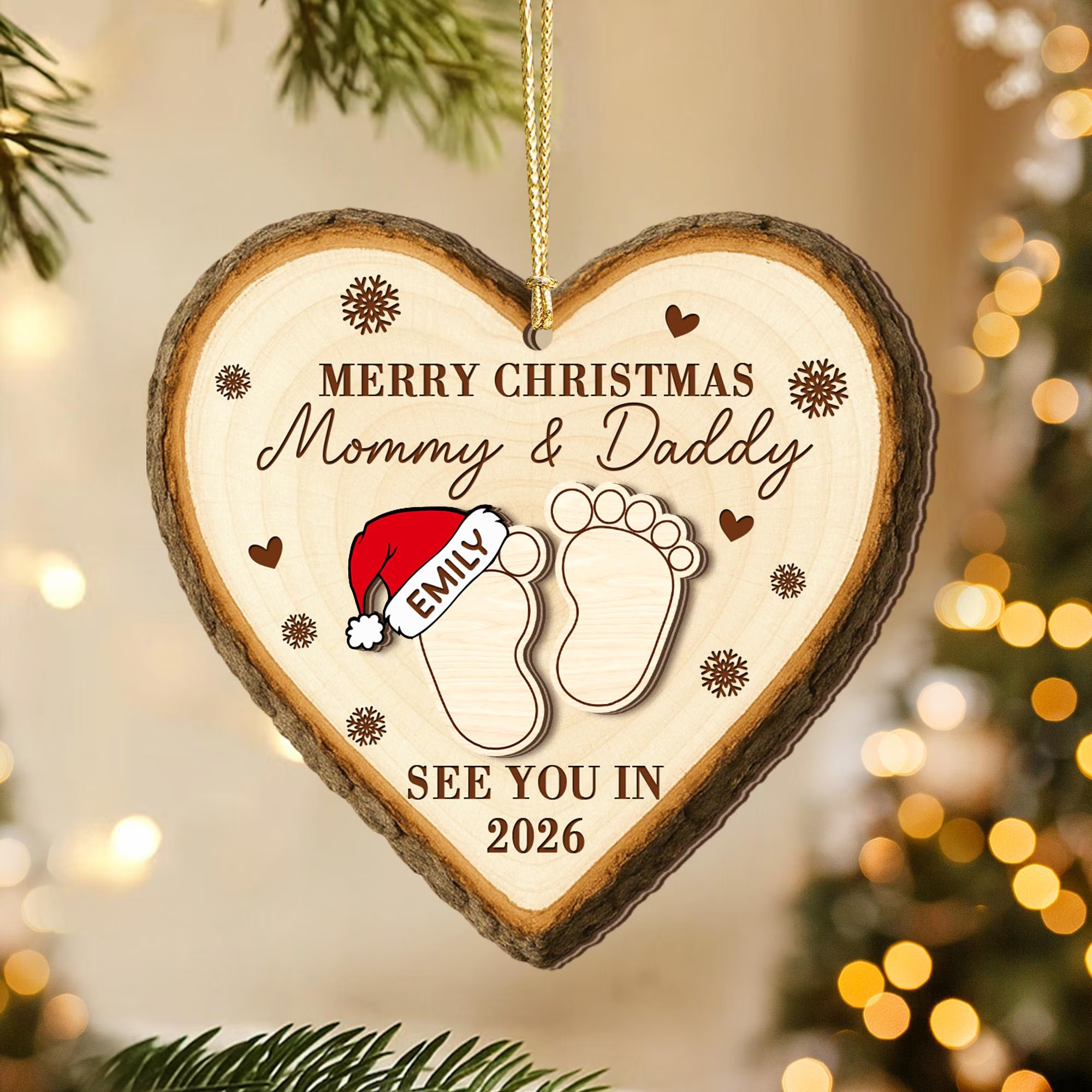 Custom Name See You In 2026 Parents-to-be 2 Layered Wooden Ornament, Christmas Family Ornament, Expecting Mom Gift