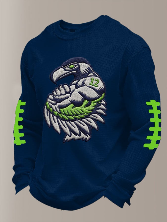 Muscle Hawk American Football Team Print T-Shirt, Long Sleeve Football Shirt, Gift Ideas For Football Fans