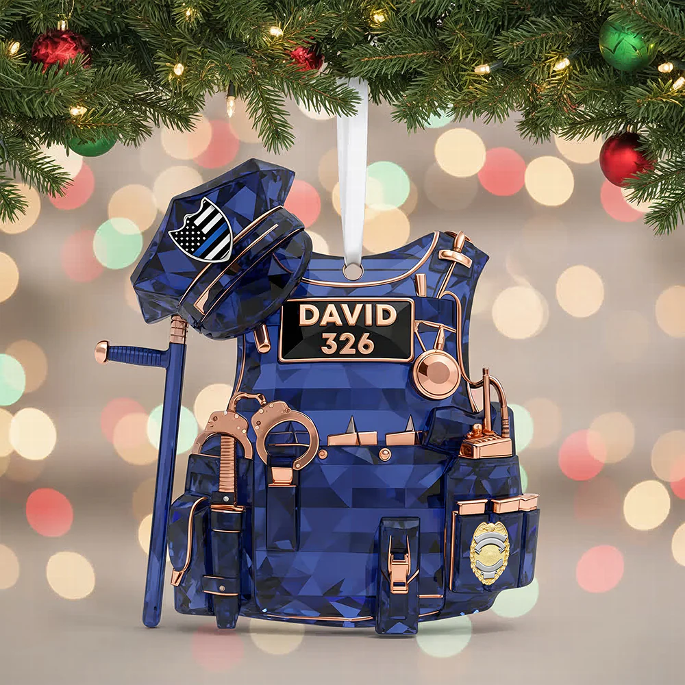Police Vest Christmas Acrylic Ornament, Custom Name Xmas Decor, Gifts For Police Officer