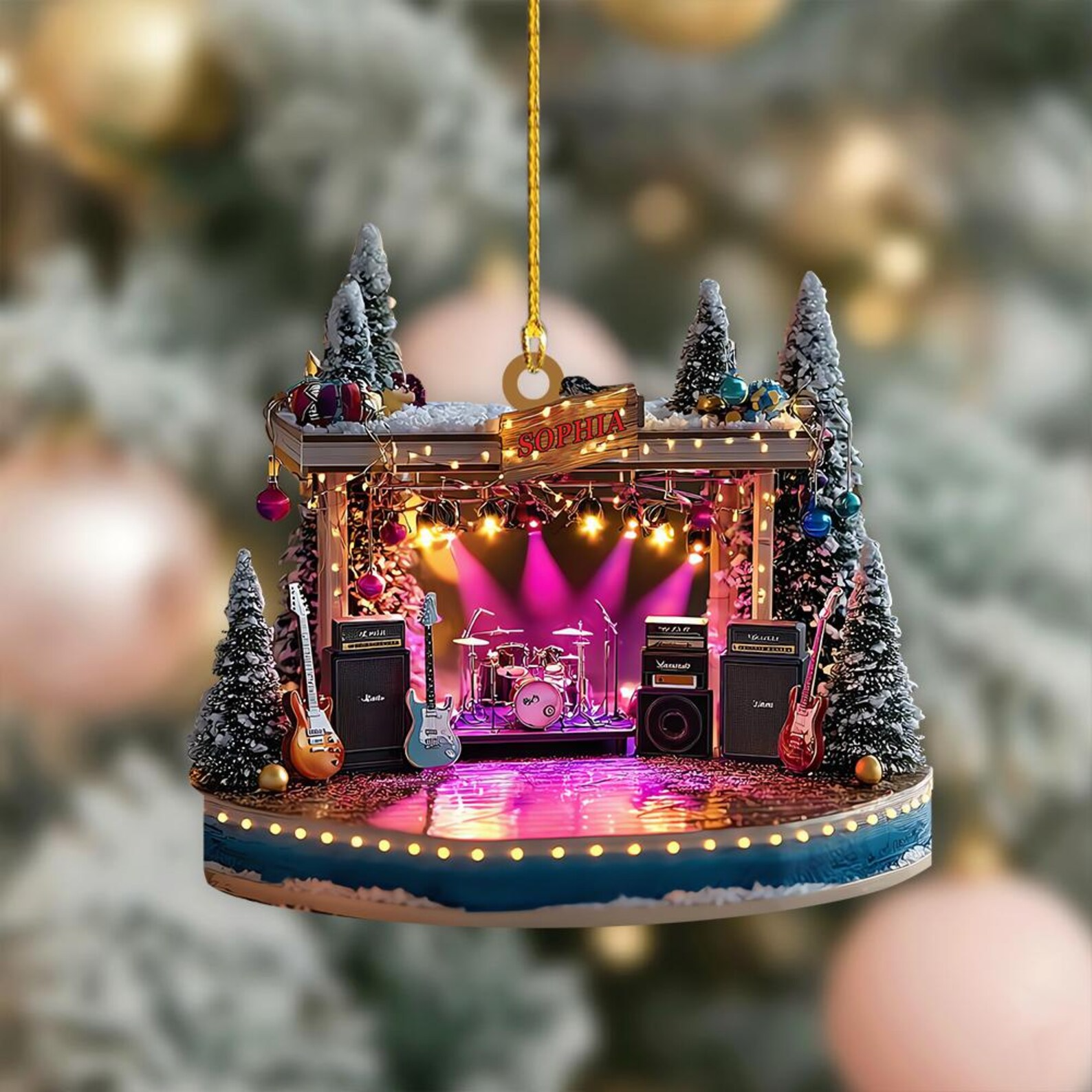 Custom Name Rock Band Stage Acrylic Ornament, Mini Concert Christmas Acrylic Ornament, Music Lover Xmas Gift
