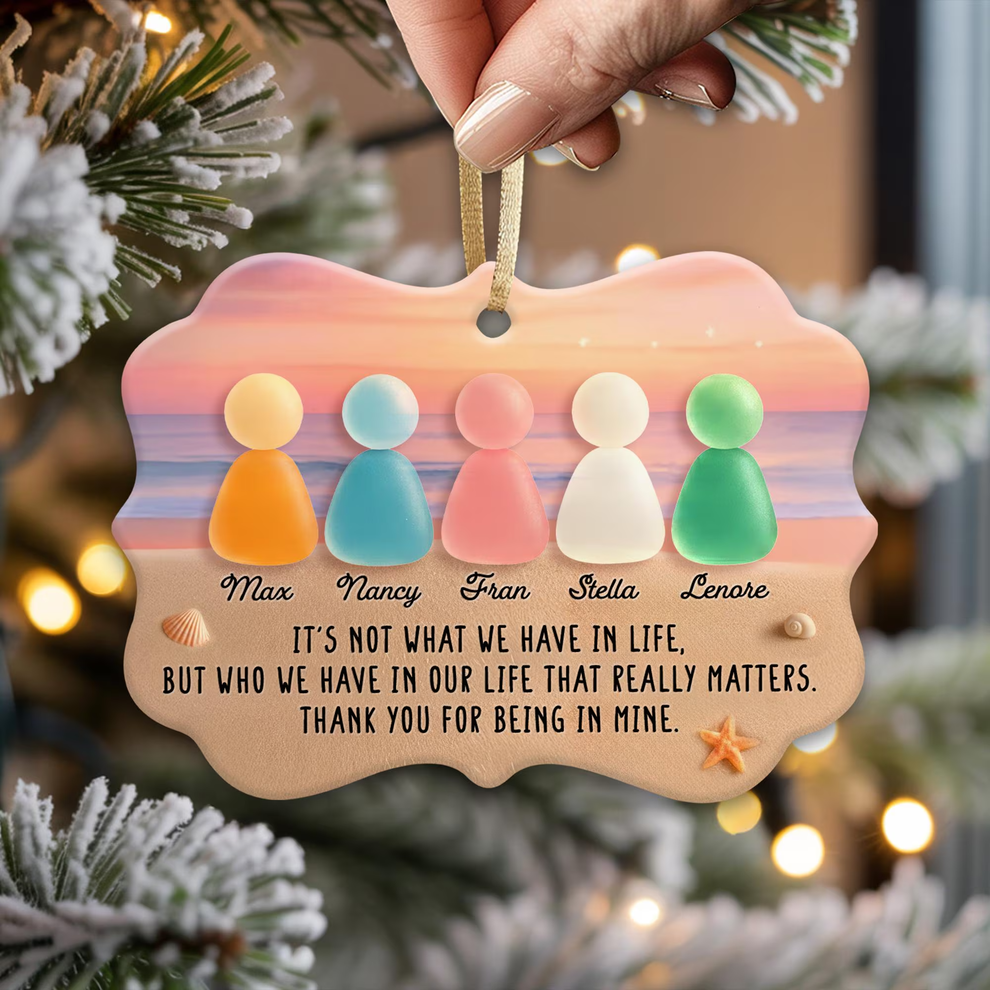 Friendship Sunset Acrylic On Ceramic Friendship Decor Xmas Ornament, Sea Glass Christmas Ceramic Ornament