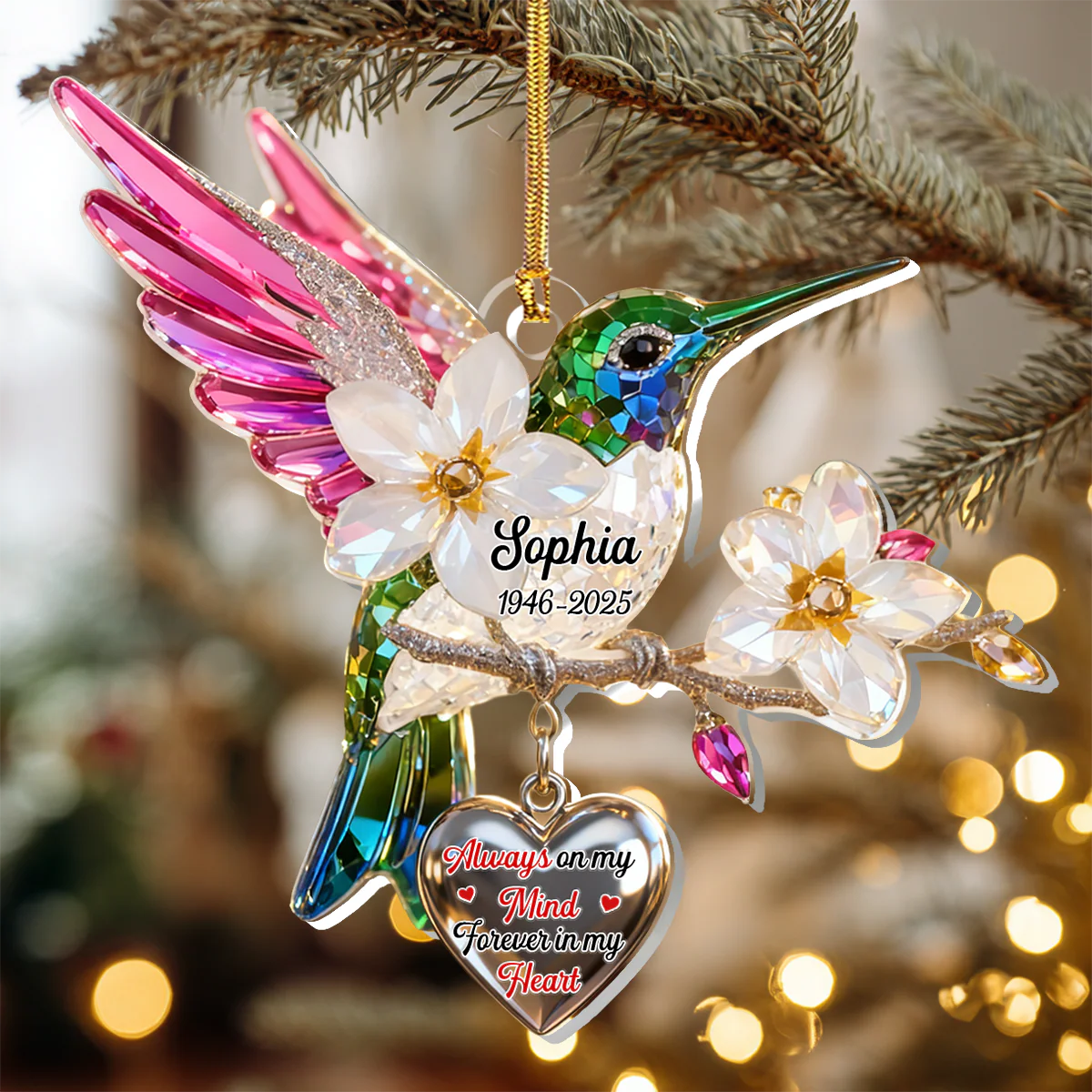 Always On My Mind Forever In My Heart Bird And Flower Acrylic Ornament, Memorial Christmas Ornament
