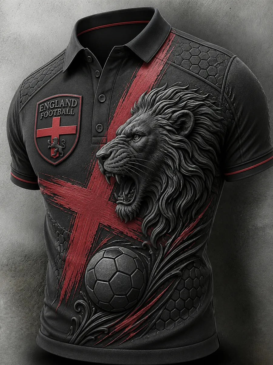 England Football Team 3D Effect Print Retro Polo, Unisex Gameday Print T-Shirt, Soccer Fan Gift