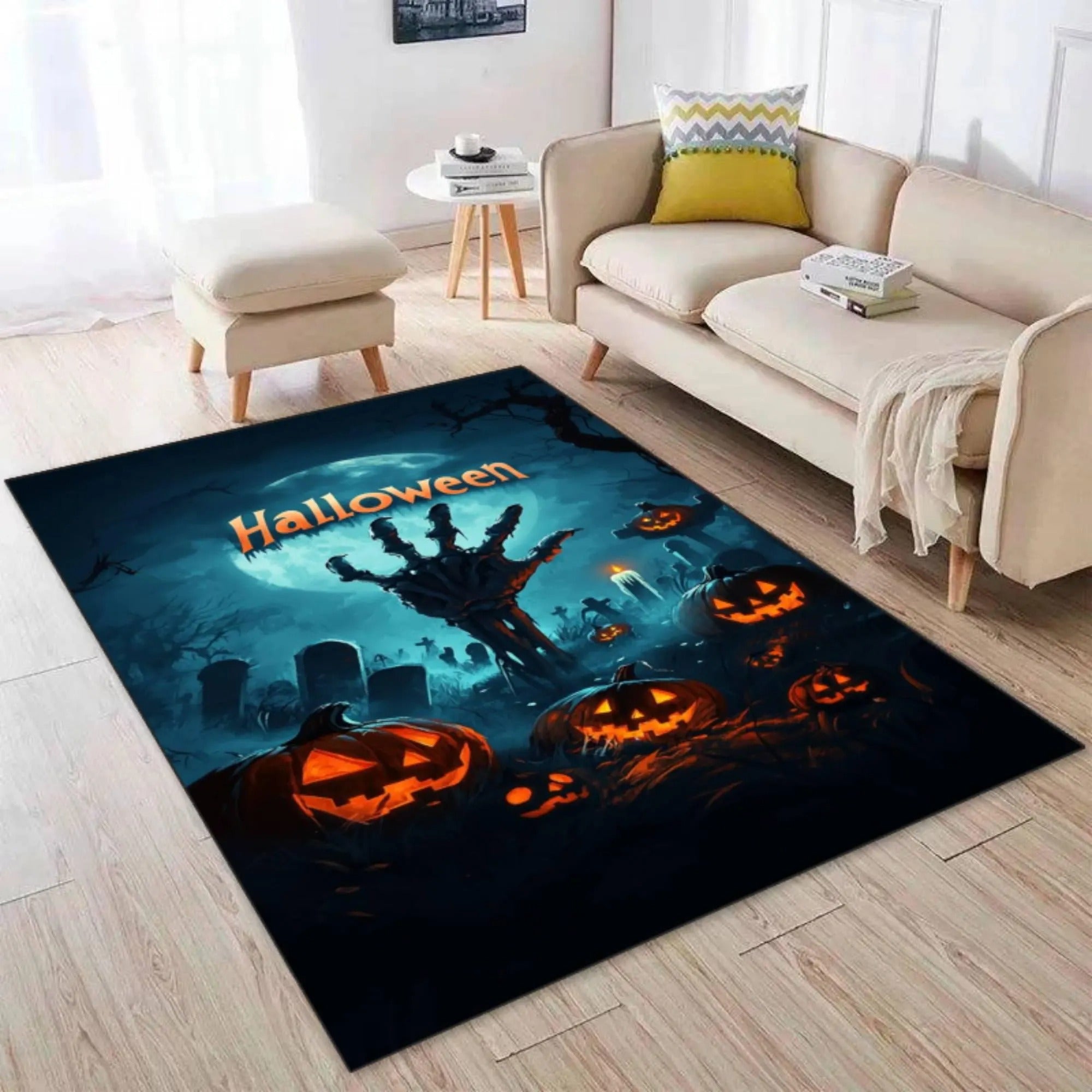 Pumpkin Ghost Halloween Rug, Spooky Graveyard Rug, Big Rugs For Living ...