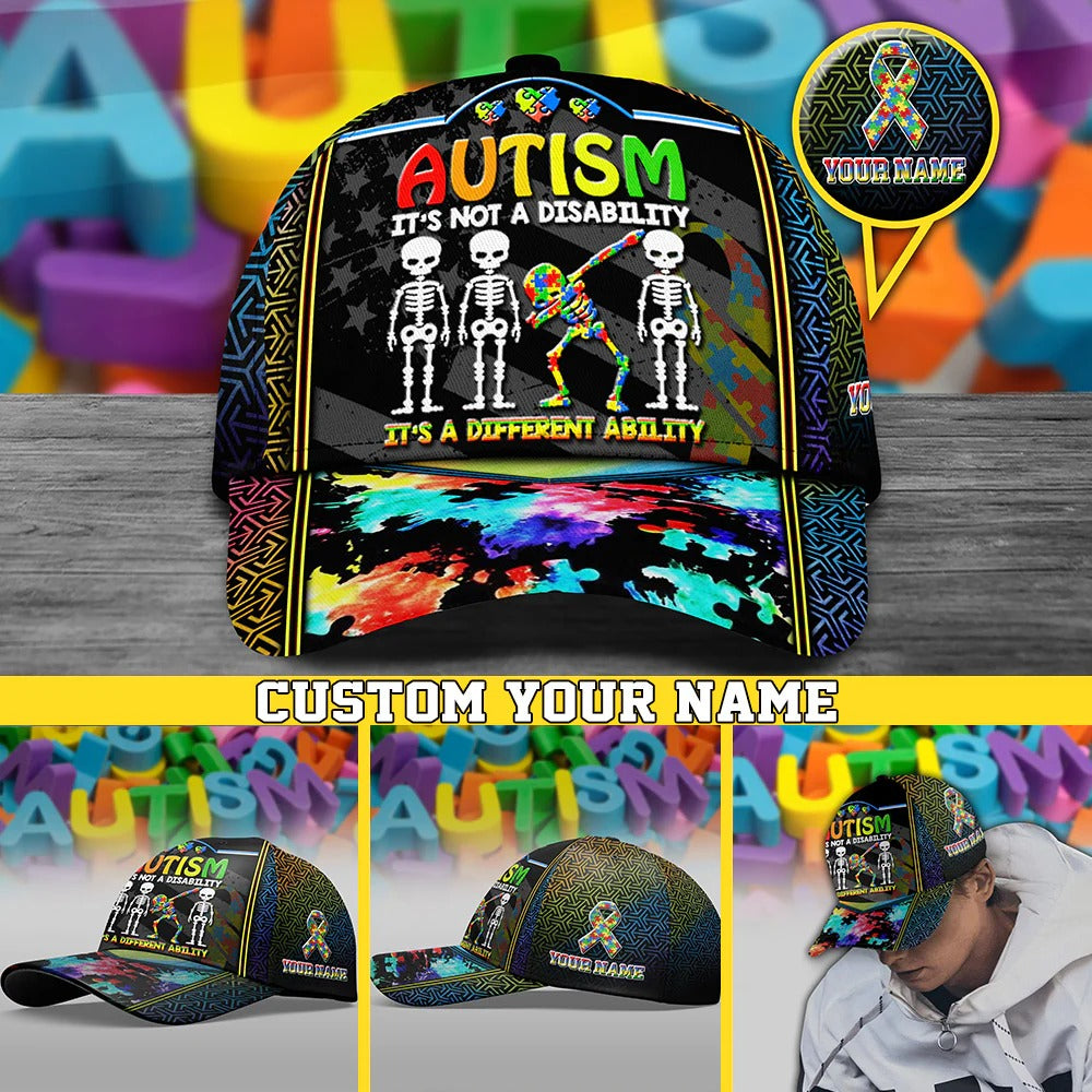 Custom Name Different Ability Puzzle Awareness Cap, Support & Kindness Hat
