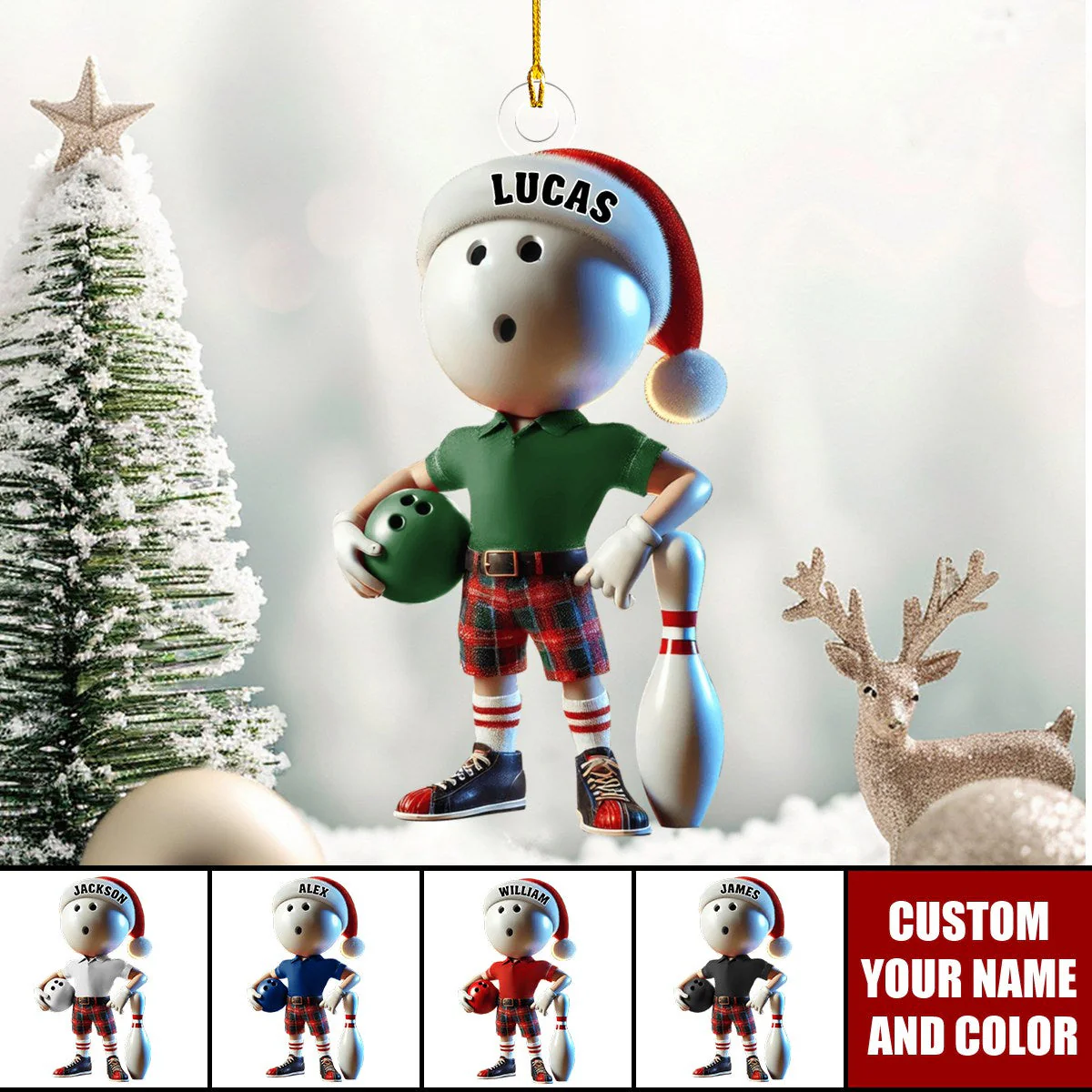 Custom Name Bowling Guy Acrylic Ornament, Funny Bowling Unique Christmas Ornaments