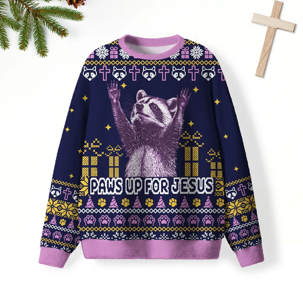 Paws Up for Jesus Christian Funny Ugly Sweater, Ugly Xmas Sweater, Christmas Ugly Sweatshirt