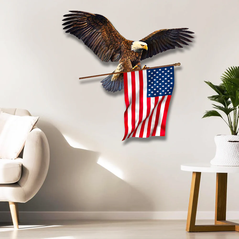 Eagle With American Flag Hanging Metal Sign, 250th Anniversary Metal Wall Decor, Patriotic Decor