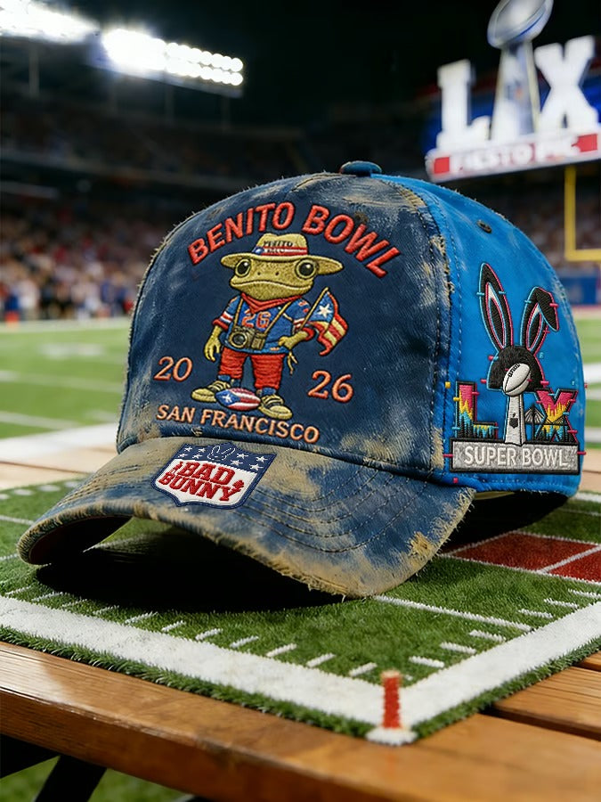 Fun Frog Music Lover Blue Baseball Cap, LX The Benito Bowl Bad Bunny Printed Cap, Game Day Mens Dad Cap