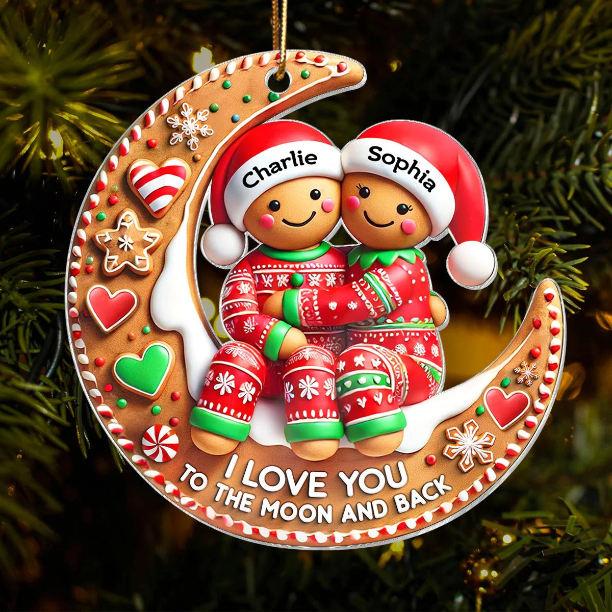 Gingerbread Couple I Love You To The Moon And Back Personalized Acrylic Ornament, Christmas Decor