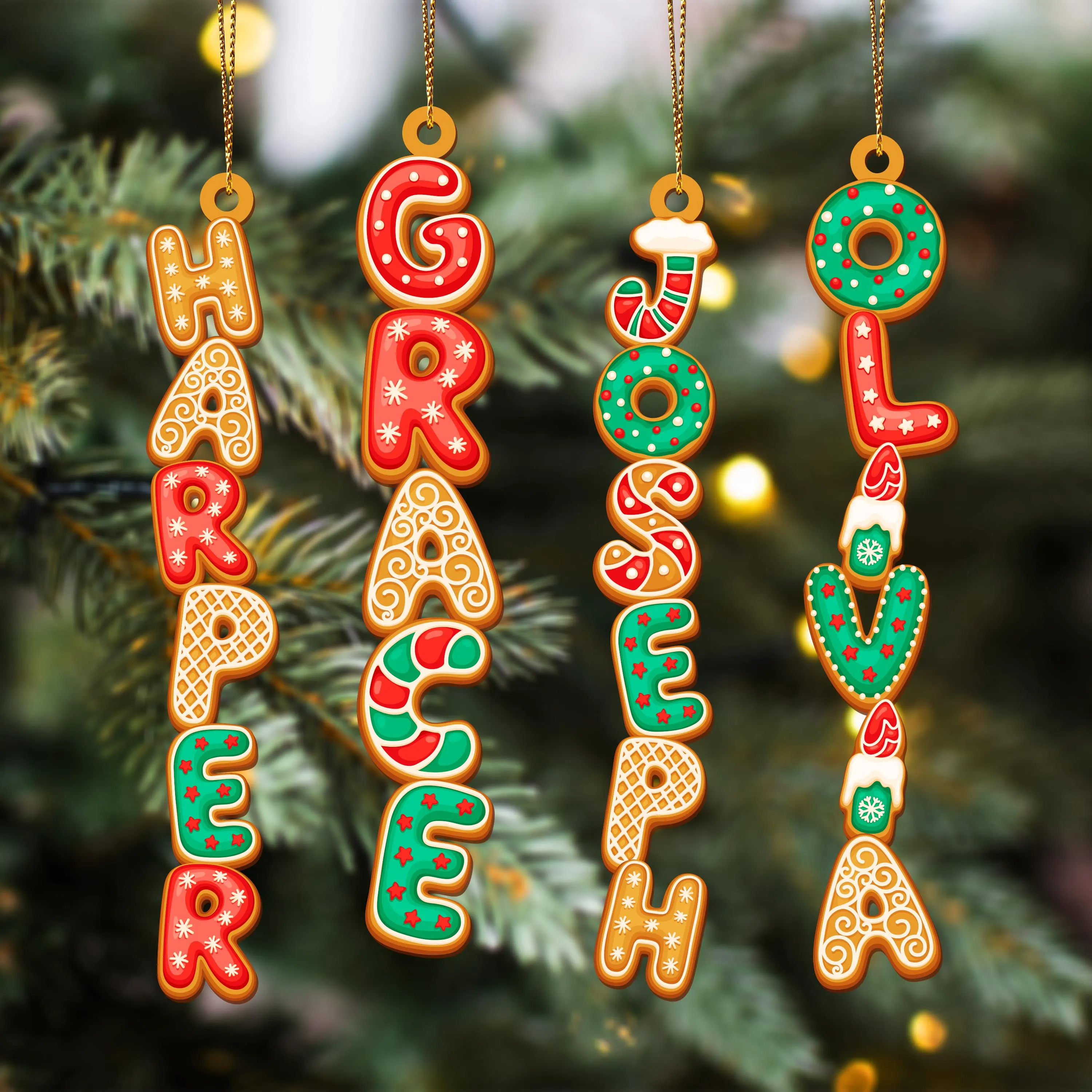 Gingerbread Letter Ornament Personalized Stocking Tags Christmas Ornaments For Family Acrylic Ornaments