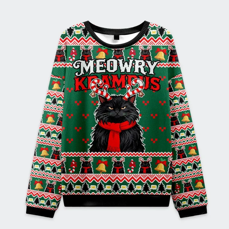 Krampus Black Cat Funny Ugly Sweater, Ugly Xmas Sweater, Christmas Ugly Sweatshirt