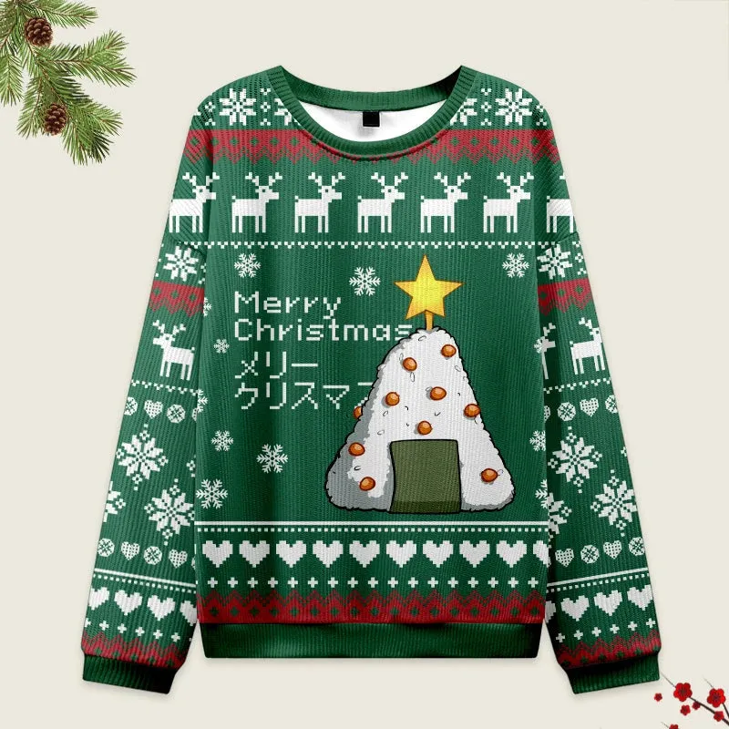 Rice Ball Japanese Green Funny Ugly Sweater, Ugly Xmas Sweater, Christmas Ugly Sweatshirt