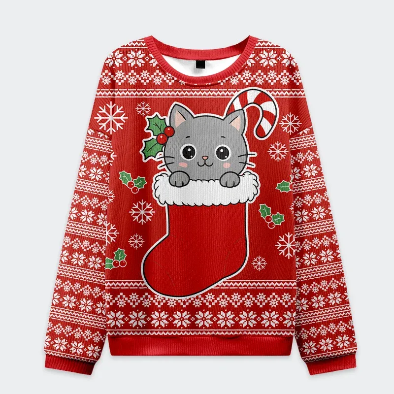 Cat In The Sock Funny Ugly Sweater, Ugly Xmas Sweater, Christmas Ugly Sweatshirt