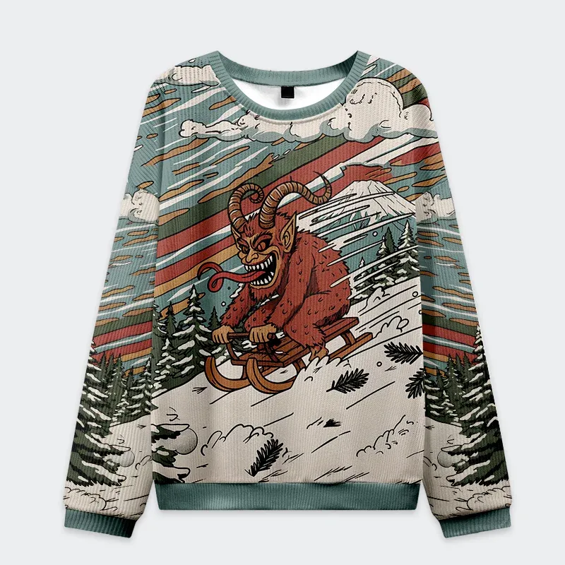 Krampus Sled Funny Ugly Sweater, Ugly Xmas Sweater, Christmas Ugly Sweatshirt