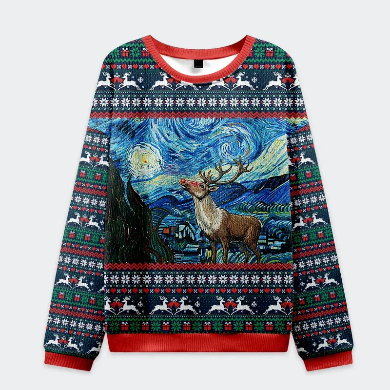 Rudolph Under The Starry Night Funny Ugly Sweater, Ugly Xmas Sweater, Christmas Ugly Sweatshirt