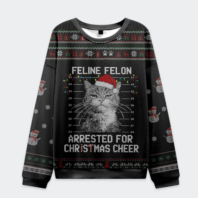 The Arrested Cat Funny Ugly Sweater, Ugly Xmas Sweater, Christmas Ugly Sweatshirt