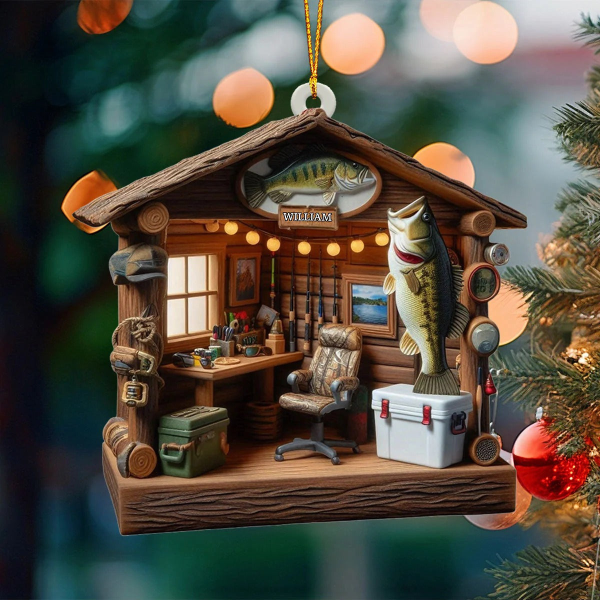 Personalized Fishing Tool Cabin Ornament, Christmas Aquarium Decor, Christmas Ornament Sets
