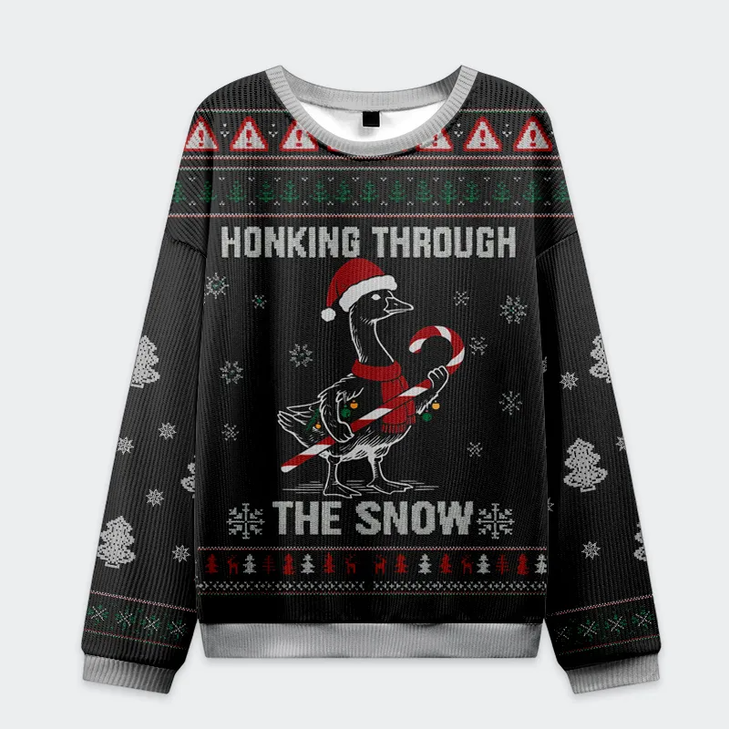 Funny Goose Honking Through the Snow Funny Ugly Sweater, Ugly Xmas Sweater, Christmas Ugly Sweatshirt