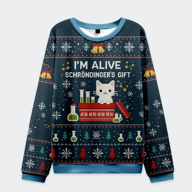 Schrödinger's Christmas The Quantum Cat Funny Ugly Sweater, Ugly Xmas Sweater, Christmas Ugly Sweatshirt