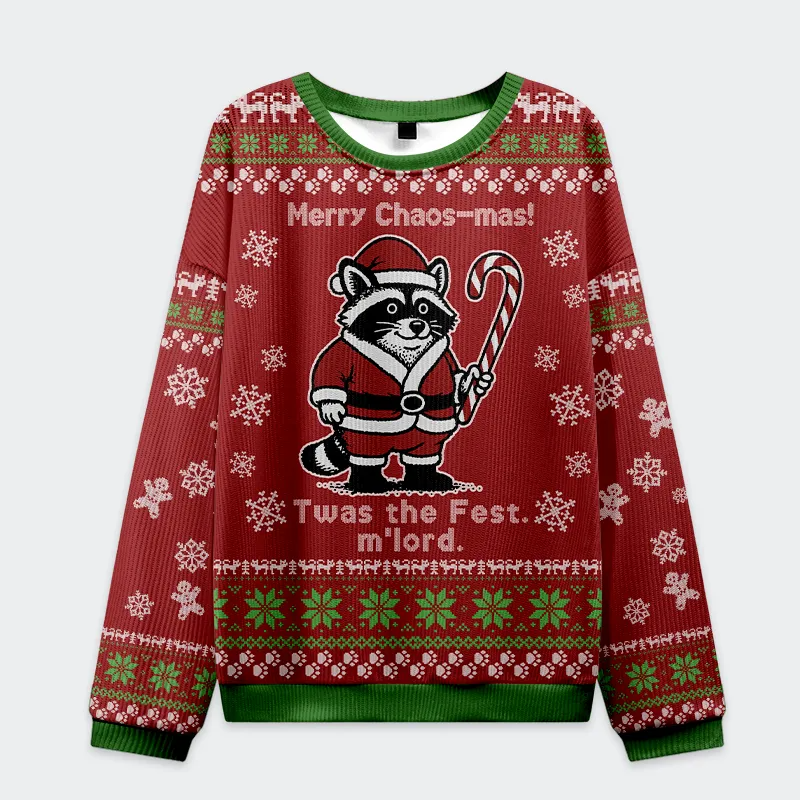 Chaos-mas Raccoon Samurai Funny Ugly Sweater, Ugly Xmas Sweater, Christmas Ugly Sweatshirt