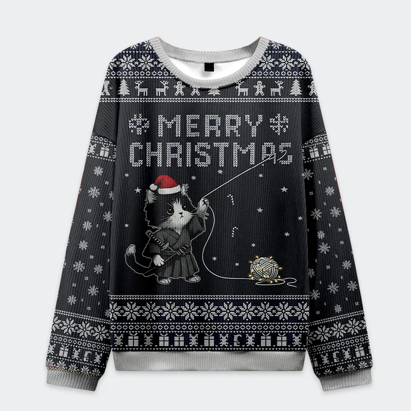 The Cat's Christmas String Pull Funny Ugly Sweater, Ugly Xmas Sweater, Christmas Ugly Sweatshirt