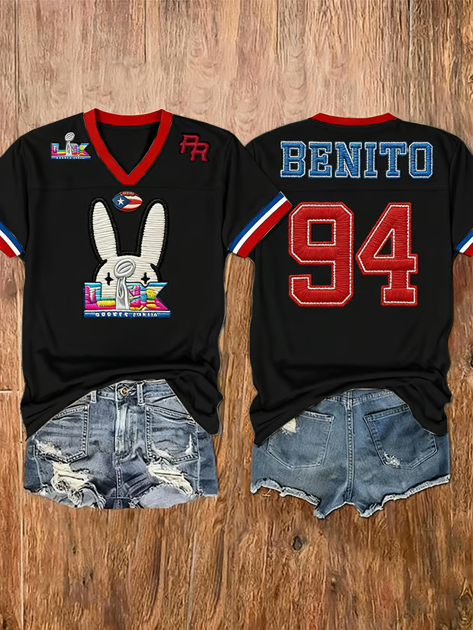 Benito Bowl 94 Puerto Rico TShirt, Puerto Rico With Flag Vneck Black Shirt, Reggaeton Fan Gift Bad Bunny Gift