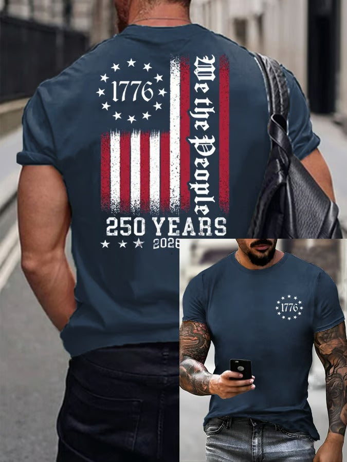 We The People 250 Years American Flag Pattern Navy Classic T-Shirts, 250th Anniversary Cool 4th Of July Shirt