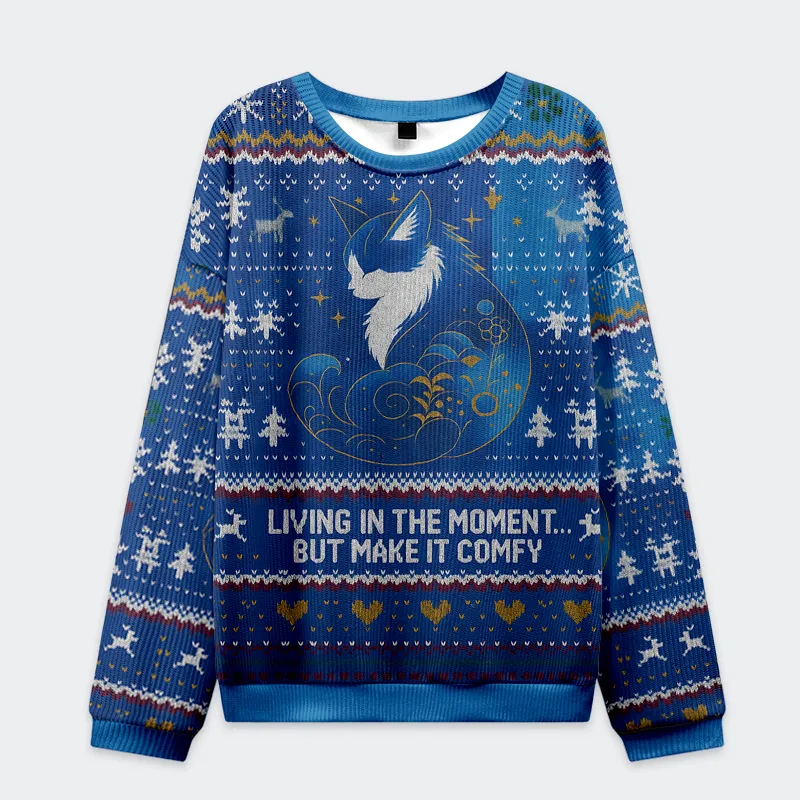 Retro Zen Cat Living the Present Funny Ugly Sweater, Ugly Xmas Sweater, Christmas Ugly Sweatshirt