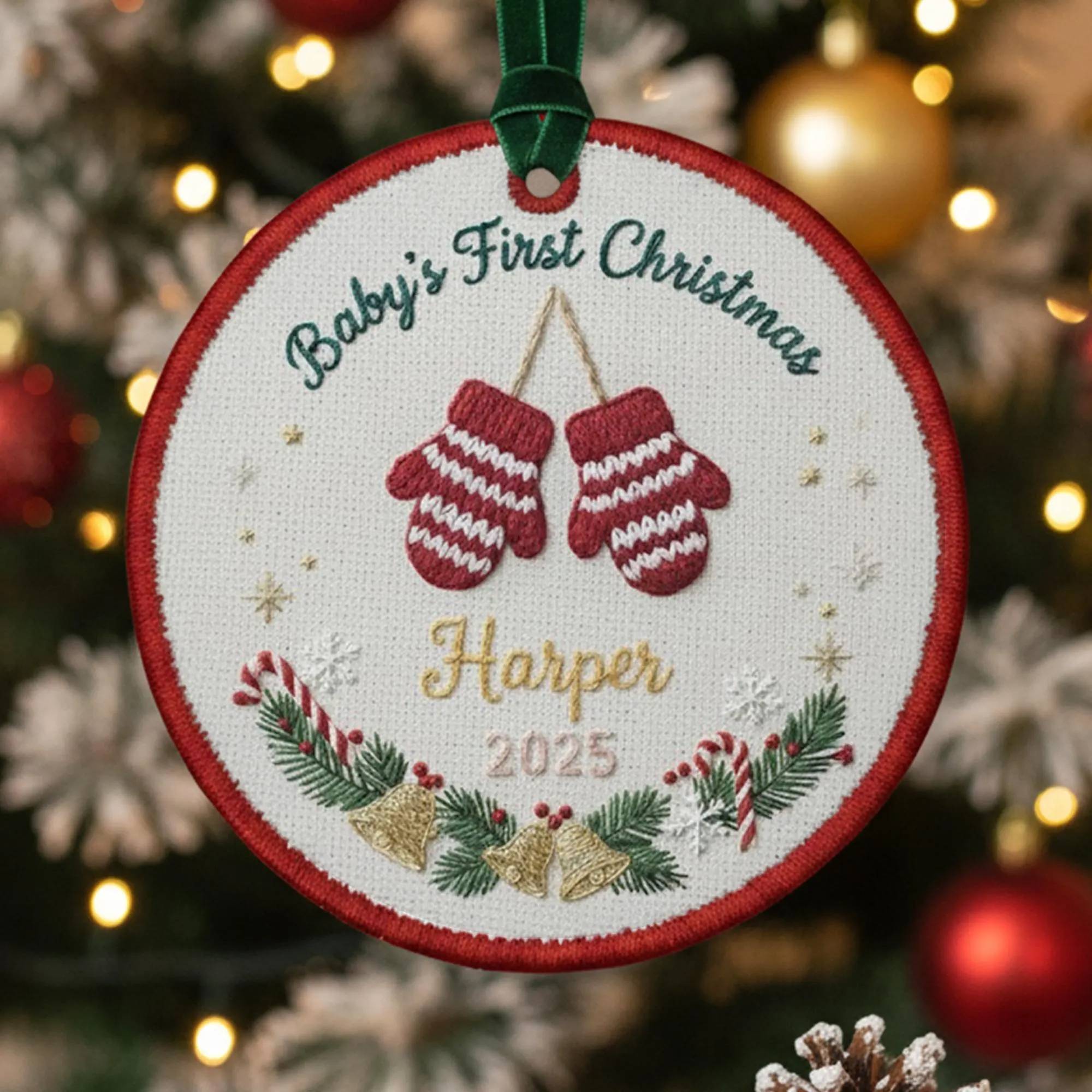 Personalized Baby First Christmas Embroidered Ornament, Christmas Ornaments Embroidery, Christmas Tree Ornaments