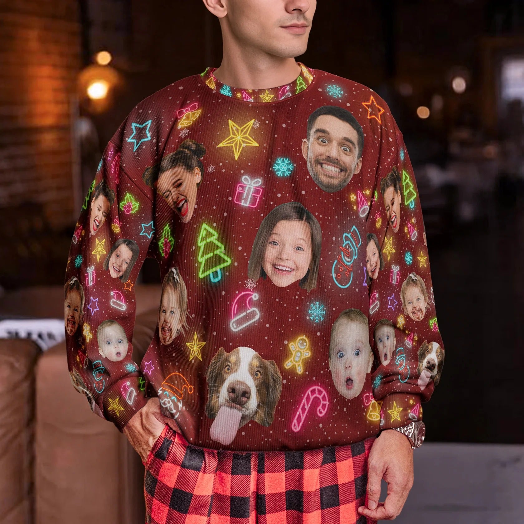 Custom Face Funny Light Up Christmas Golf Shirt, Golf Ugly Sweater, Christmas Golf Shirt, Golf Sweater