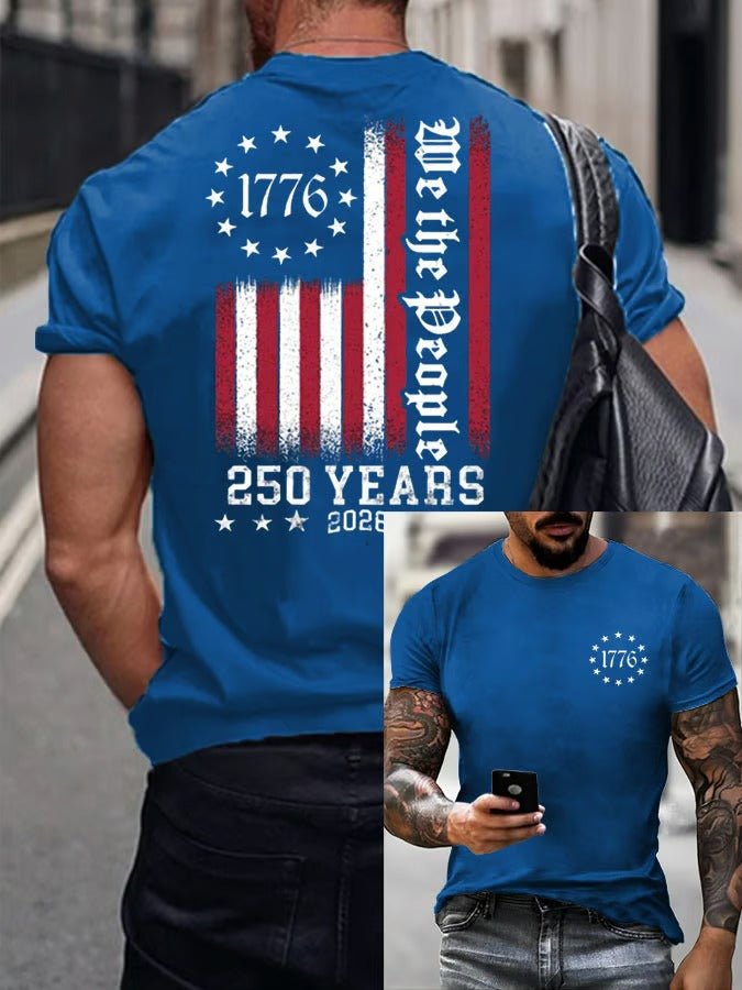 We The People 250 Years American Flag Pattern Blue Classic T-Shirts, 250th Anniversary Cool 4th Of July Shirt