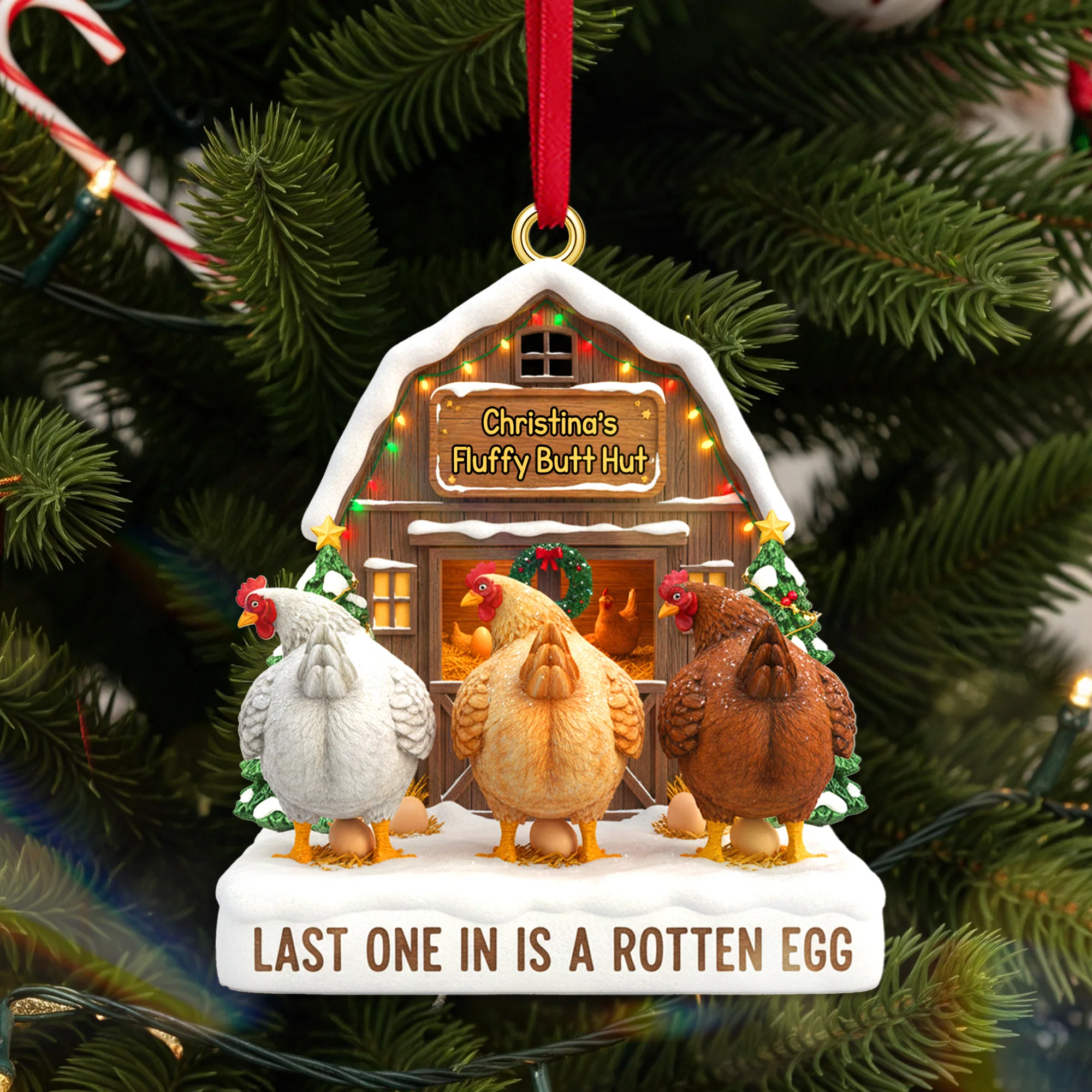 Chicken Farm Acrylic Ornament, Farmhouse Christmas Ornament, Gift For Farmer, Chicken Lover Gifts