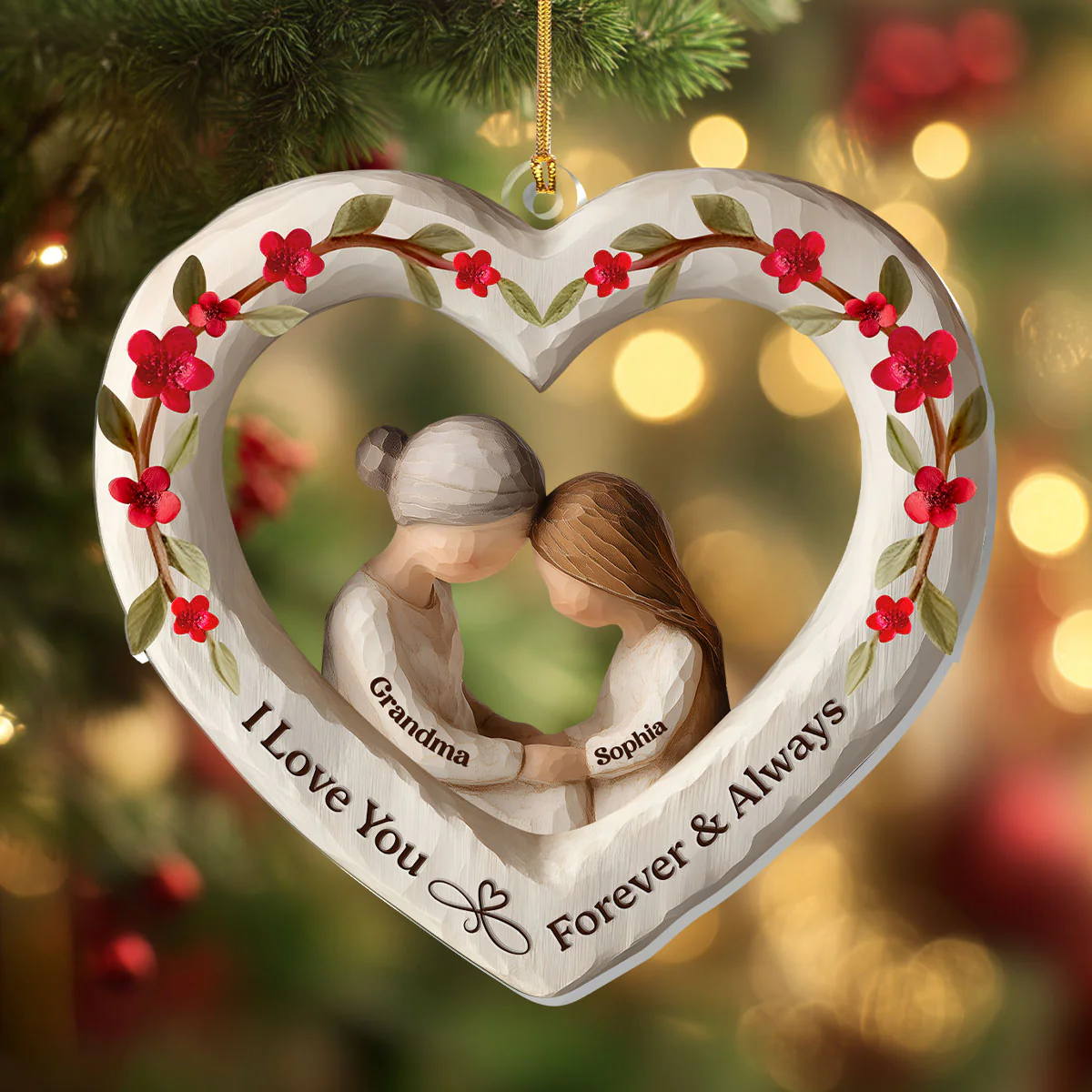 I Love You Forever And Always Custom Name Acrylic Ornament, Family Christmas Decor, Family Ornament