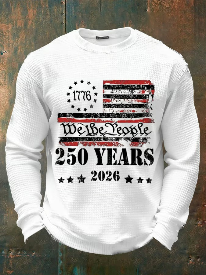 We The People 250 Years American Flag Pattern 250th Anniversary Cool 4th Of July White Vintage Long Sleeve Shirts