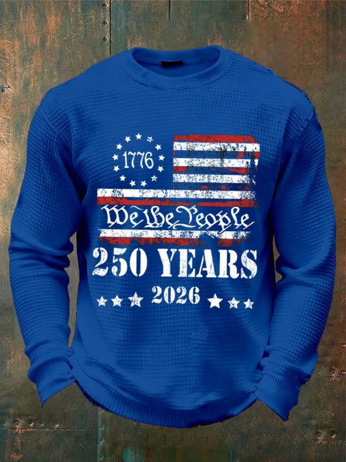 We The People 250 Years American Flag Pattern 250th Anniversary Cool 4th Of July Blue Vintage Long Sleeve Shirts
