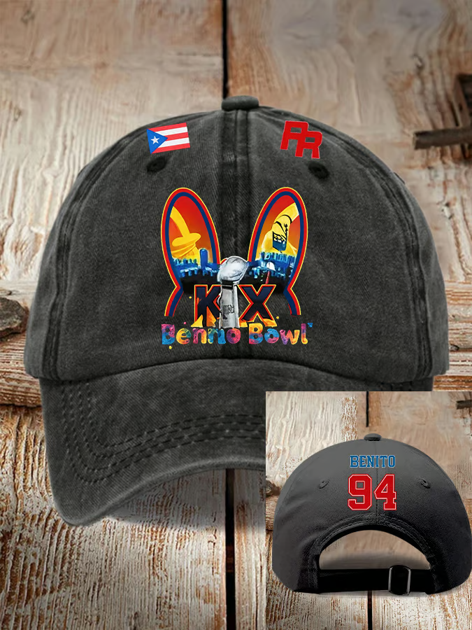 Benito Bowl LX Half Time Show Black Hat, Puerto Rican & American Streetwear, Baseball Hat Cap
