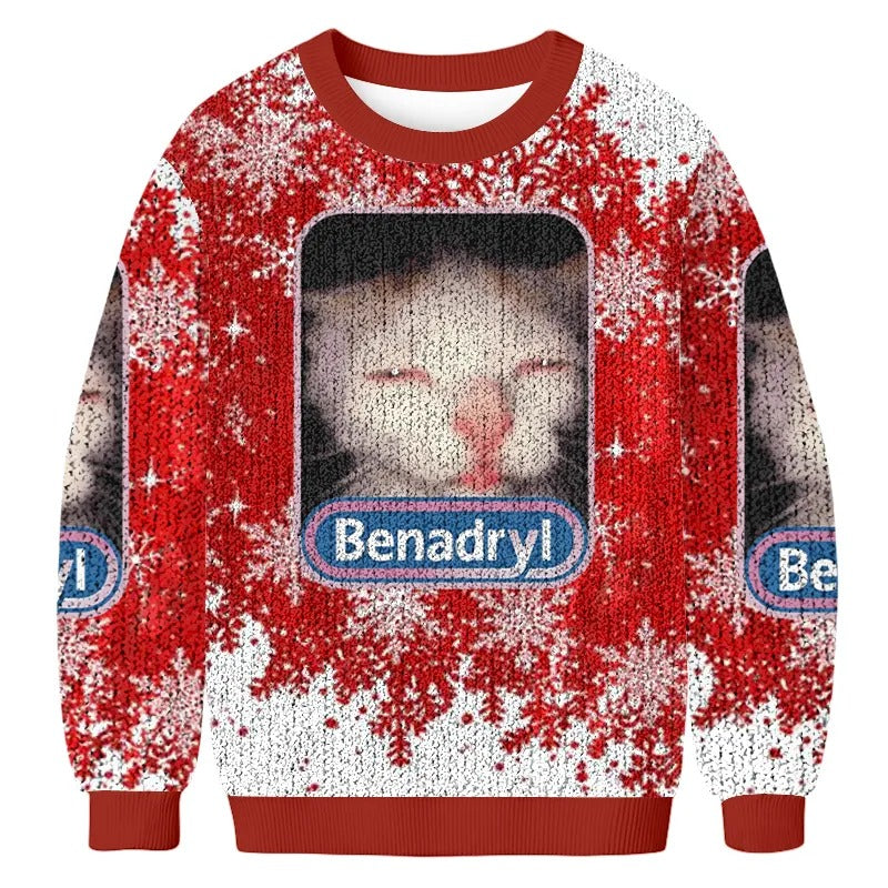 Funny Benadryl Meme Cat Ugly Sweater, Funny Christmas Sweater, Xmas Ugly Sweater, Cat Lovers Gifts