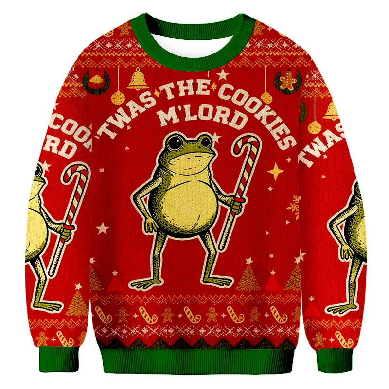 Twas The Cookies M'lord Funny Frog Ugly Sweater, Funny Christmas Ugly Sweatshirt, Xmas Ugly Sweater