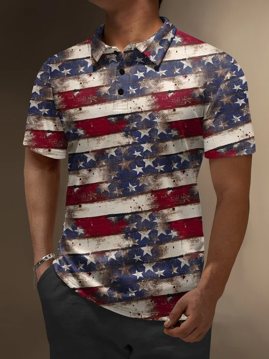 Gradient Abstract USA Flag Hawaiian Golf Shirt, 250th Anniversary Tropical Vibe Men's Golf Shirt