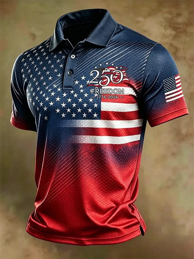 Distressed American Flag Polo Shirt for Men, USA 250th Anniversary Polo, Independence Day Shirt