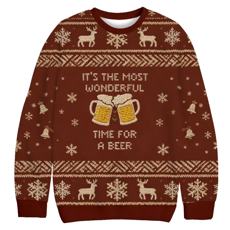 It's The Most Wonderful Time For a Beer Ugly Sweater, Funny Christmas Ugly Sweatshirt, Xmas Ugly Sweater, Beer Lover Gifts