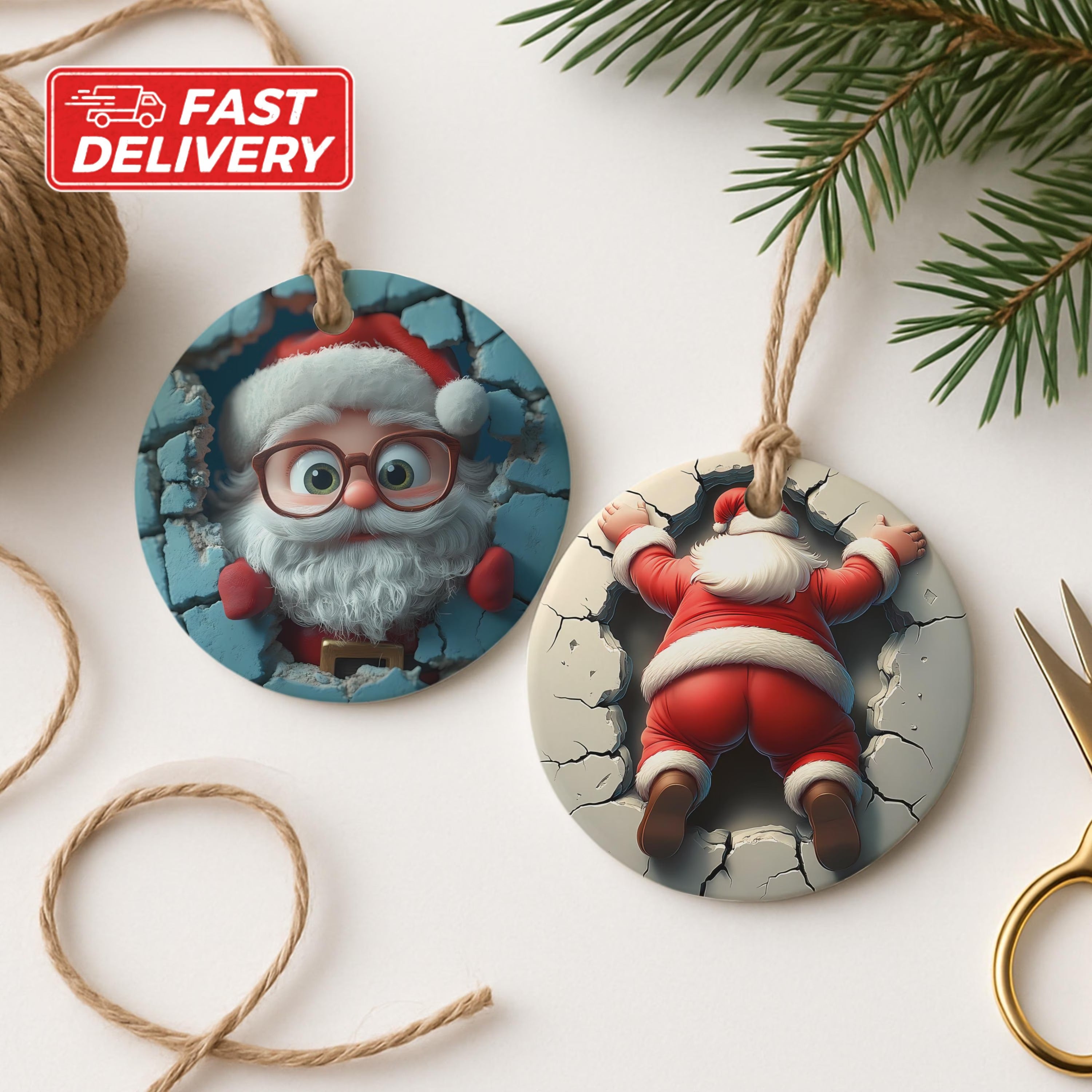 Funny Santa Claus Ornament, Christmas Tree Decoration, Acrylic Ornament, Christmas Ornament